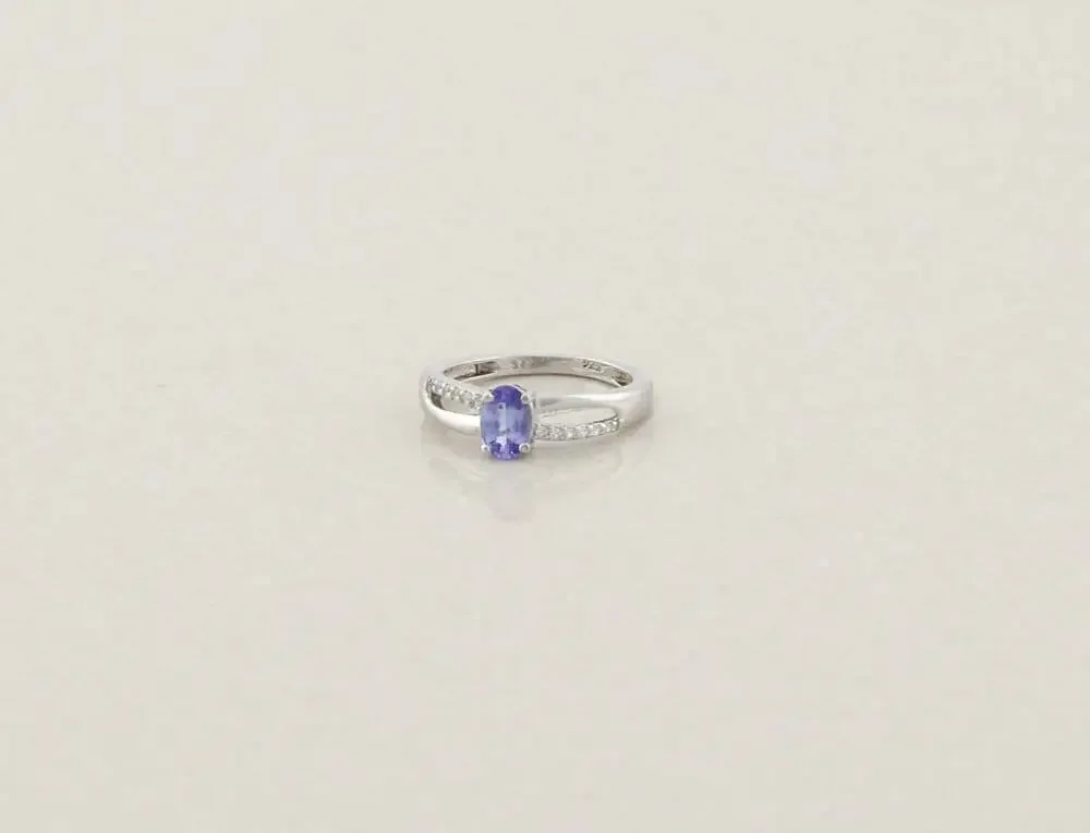 Sterling Silver Natural Tanzanite and White Zircon Ring Size 6 Woman Teen Child